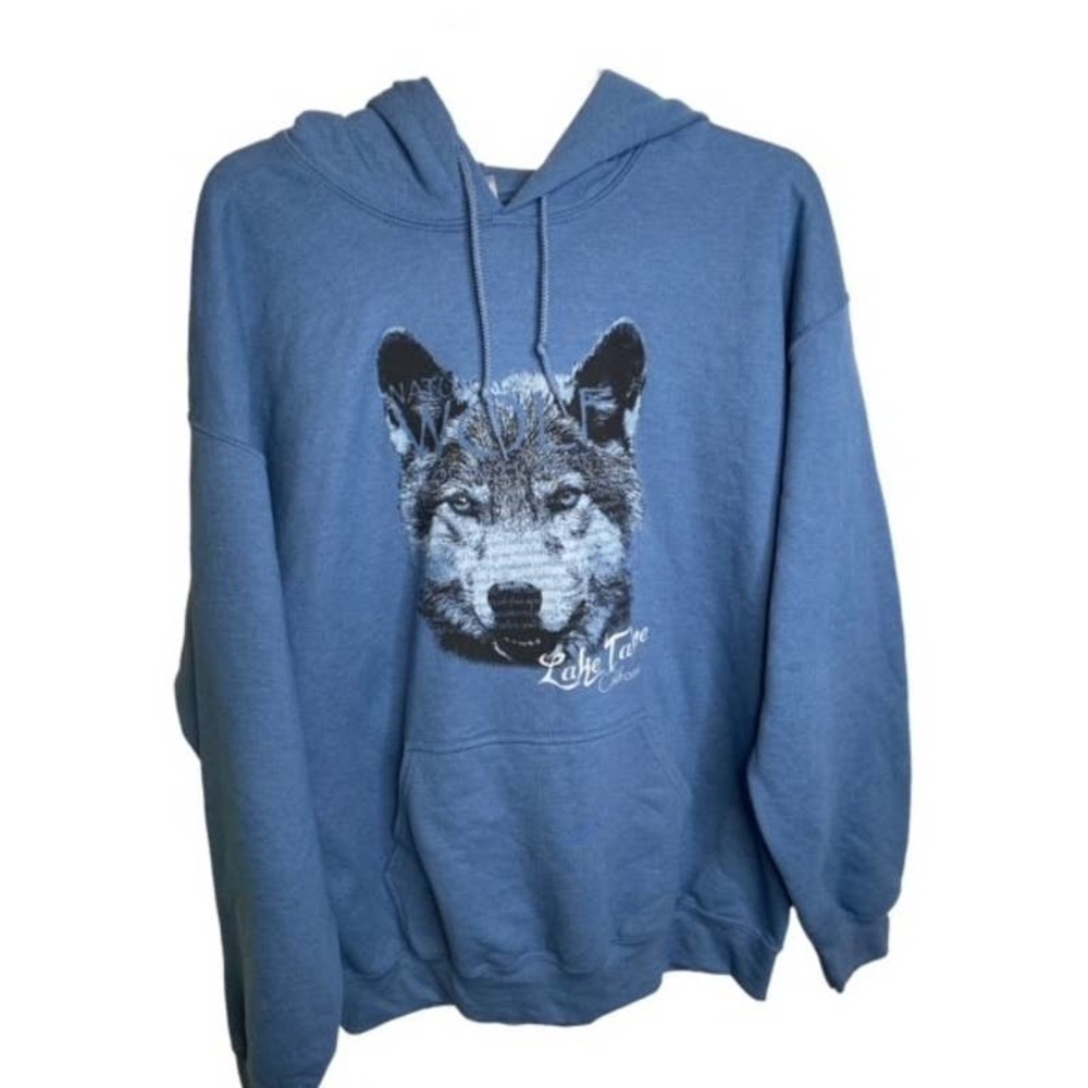 Lake Tahoe Wolf Gildan Hoodie‎ Heavy Blend Sz Large Blue
